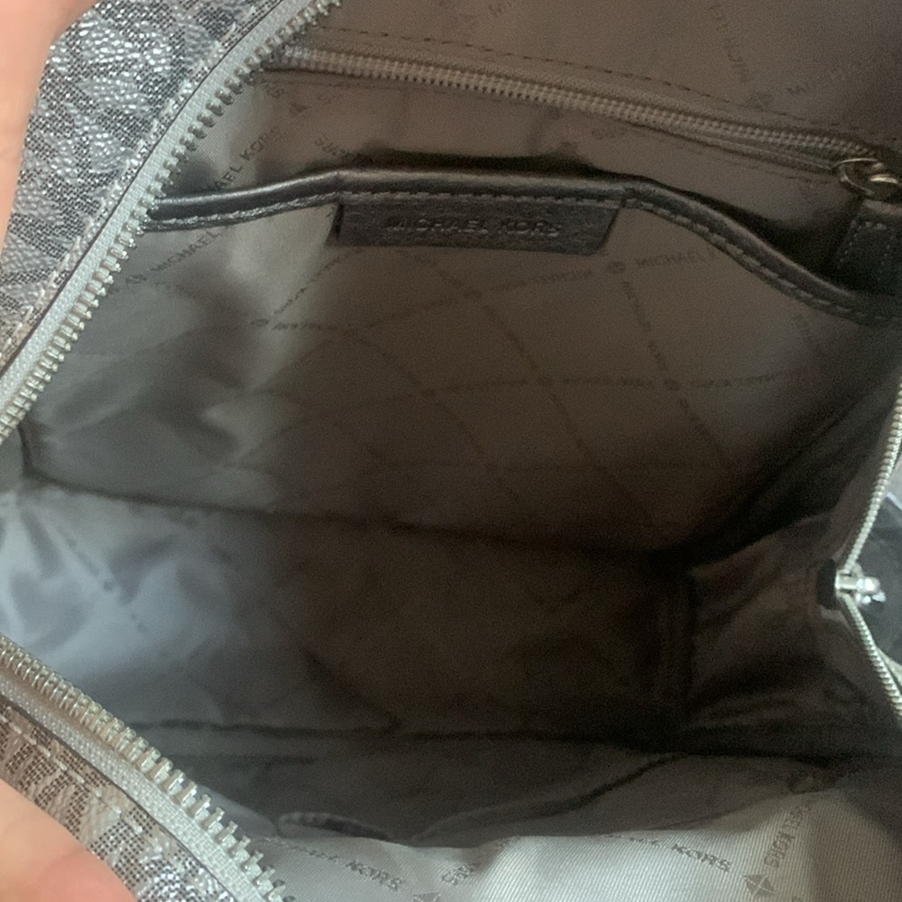Michael Kors Silver shimmer Monogram Backpack shiny zipper leather compartments - Picture 16 of 16